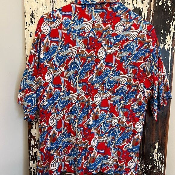 Men’s vintage Batik cotton Asian|Indonesian dragon button down shirt. Size Small - Picture 2 of 9